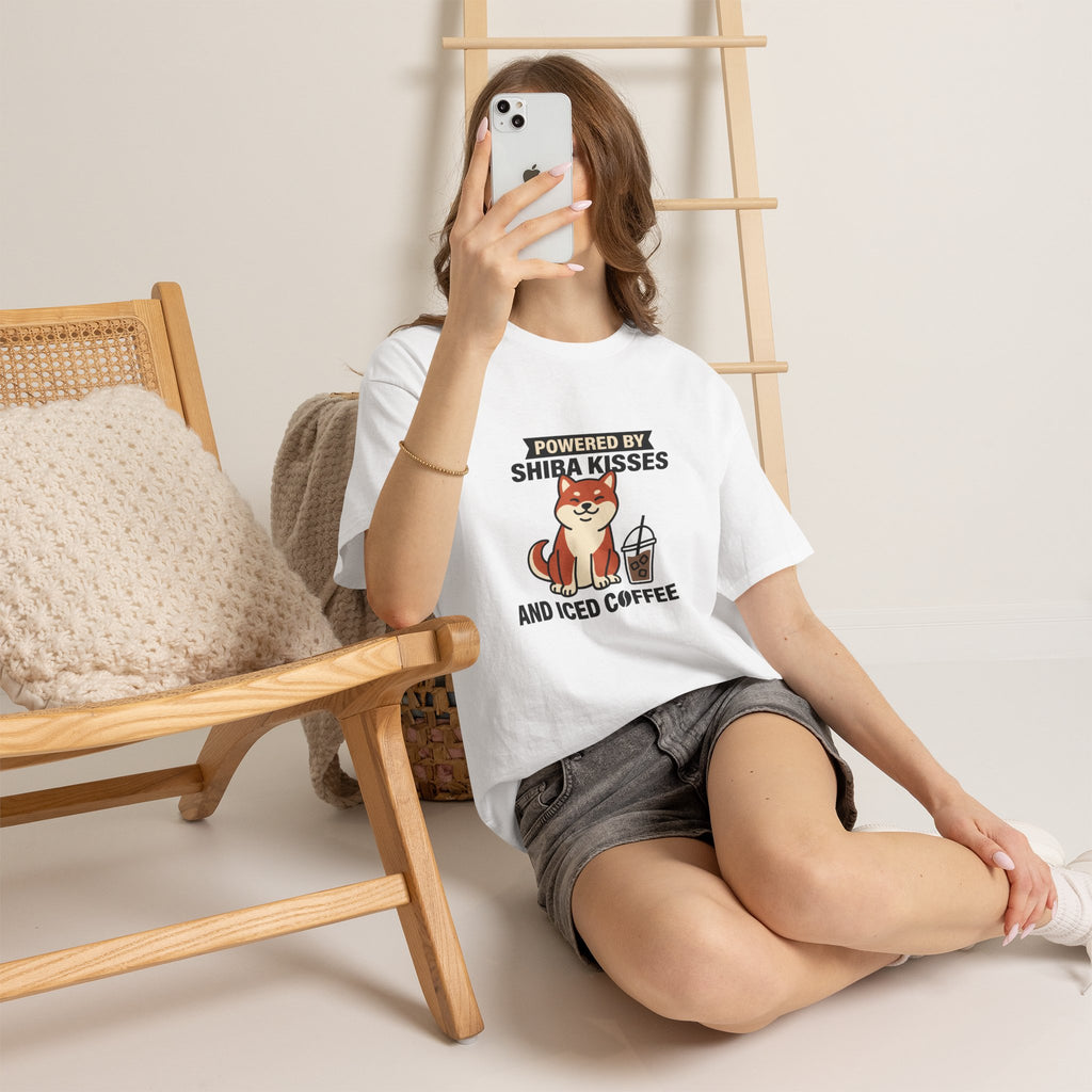 Powered By Shiba Kisses And Iced Coffee — Funny Dog Tee | Petsy Square