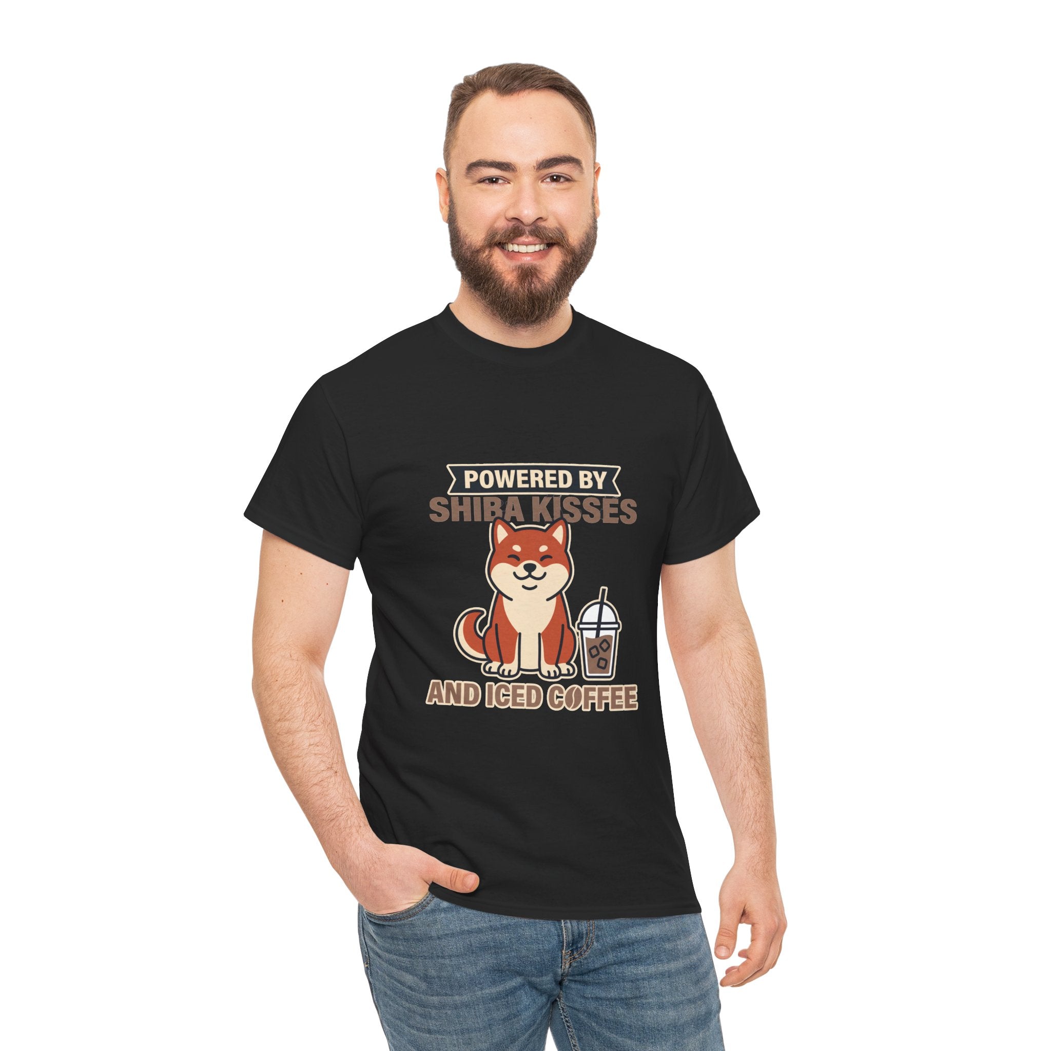 Powered By Shiba Kisses And Iced Coffee — Funny Dog Tee | Petsy Square