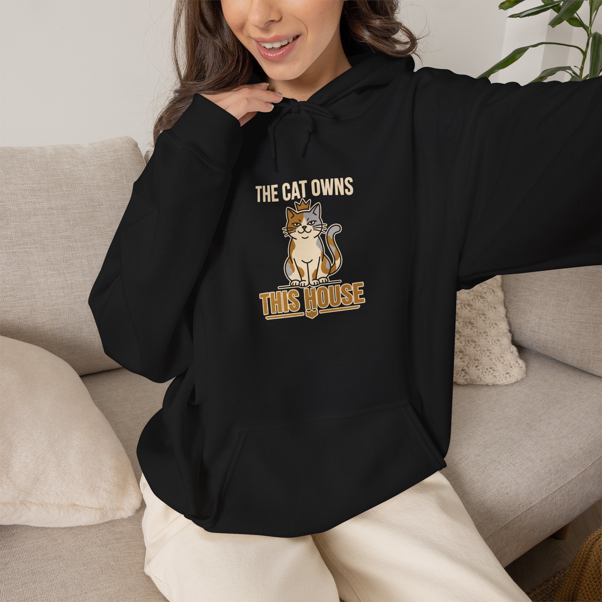 The Cat Owns This House — Cozy Funny Cat Hoodie | Petsy Square