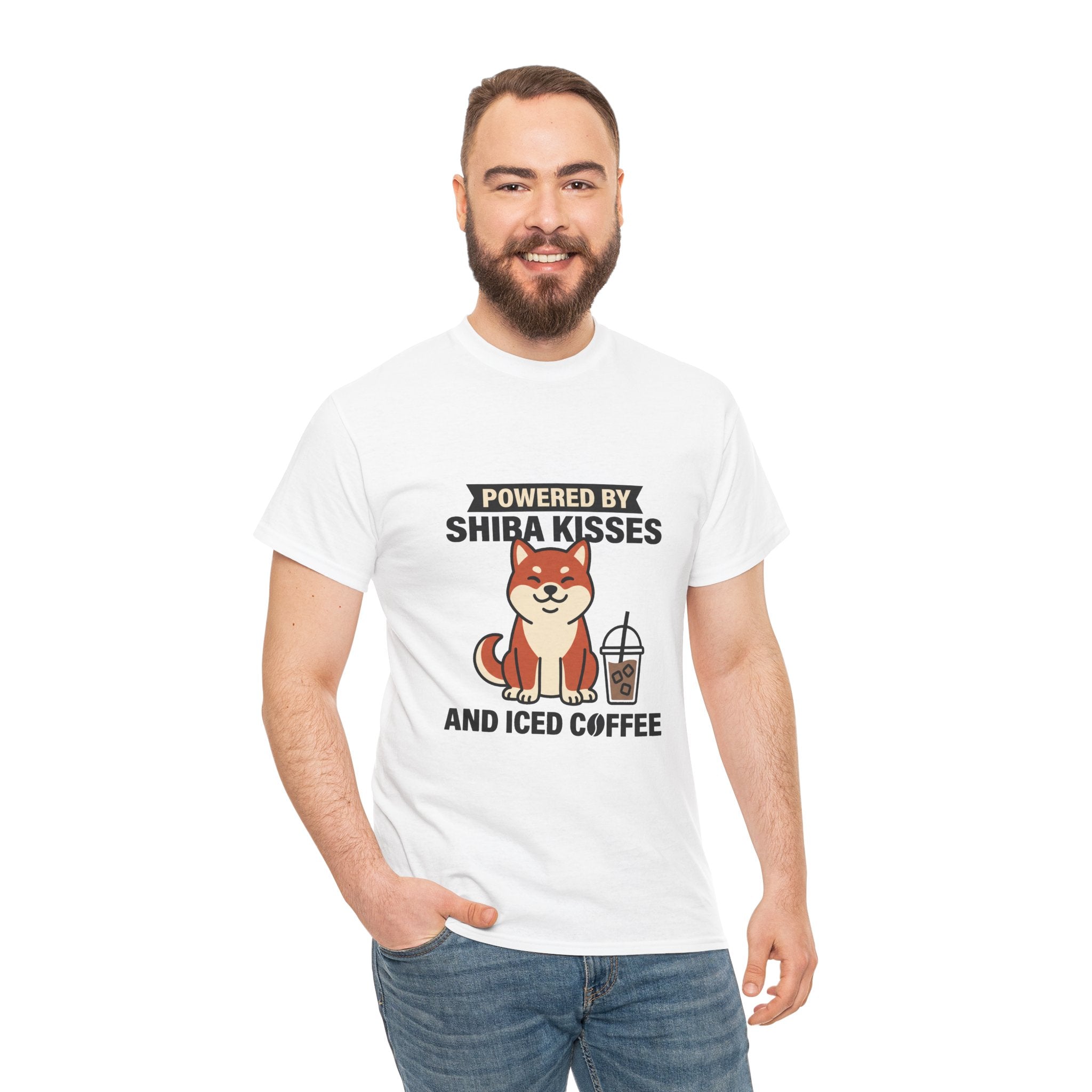 Powered By Shiba Kisses And Iced Coffee — Funny Dog Tee | Petsy Square